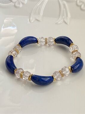B189-Handmade High Quality Lapis And Clear Quartz Stretchable Bracelet